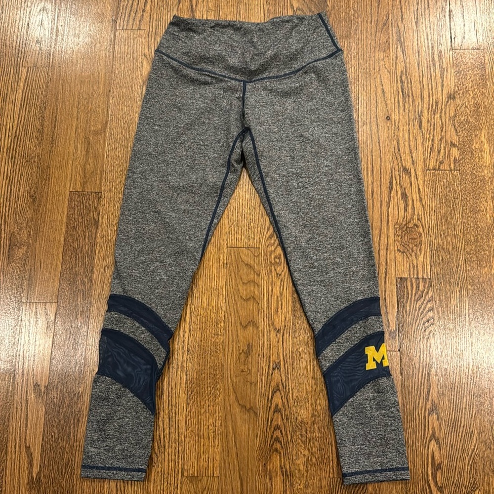 University of Michigan blue and grey workout leggings with blue mesh size small